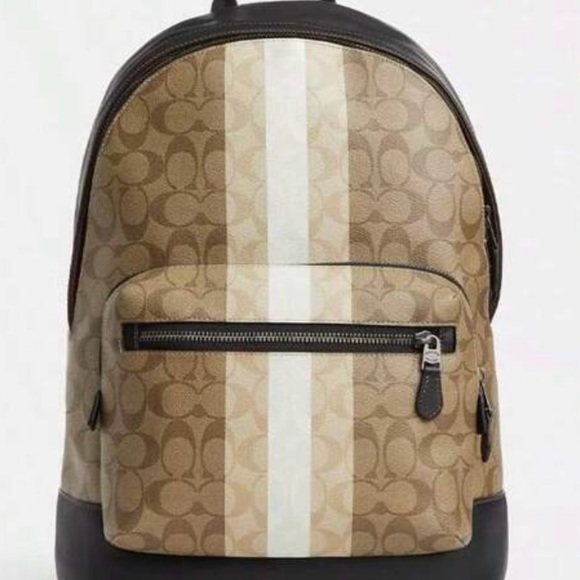 COACH West Backpack In Blocked Signature Canvas With Varsity Stripe CQ629 - Picture 2 of 7